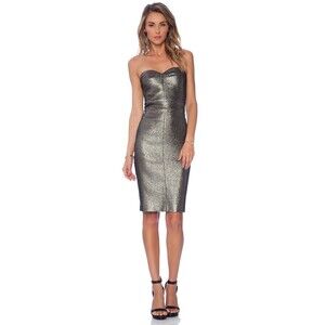 New NWT Womens Designer Trina Turk Dress Metallic Gold 10 Strapless Volare USA